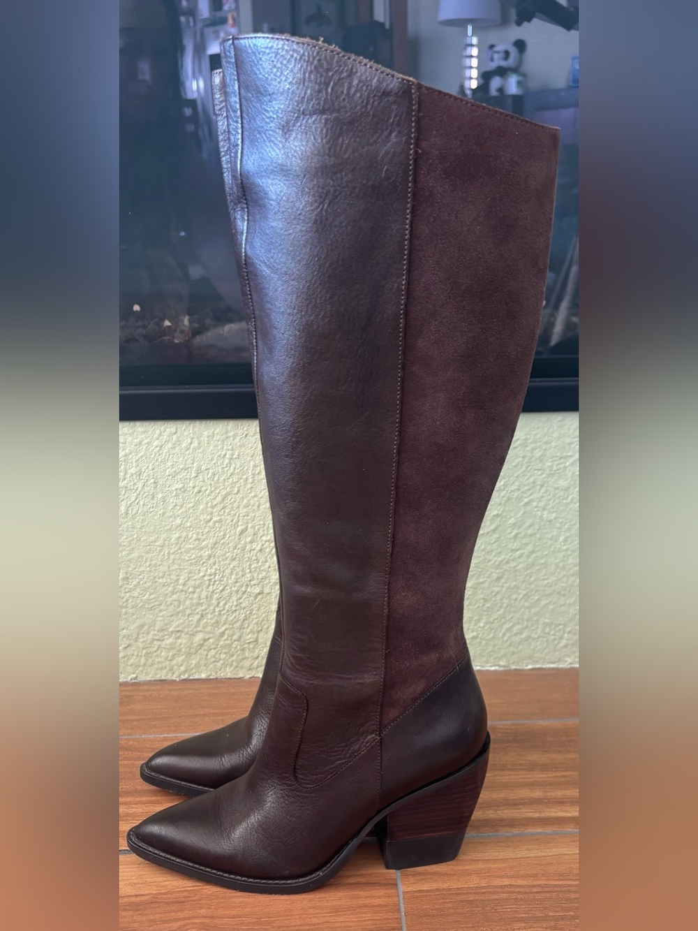 Sole Society Brown Suede and Leather Pointed Toe Knee High Boots Size: 7
